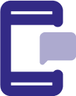 A blueberry blue icon of a mobile phone with a text bubble.