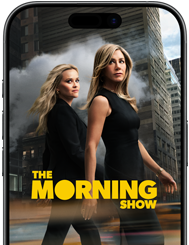An iPhone 17 front screen showing the Apple TV+ series the Morning Show.